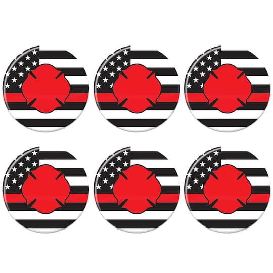 Beistle 2" Red Firefighter Maltese Icon with Flag Buttons, 6ct.